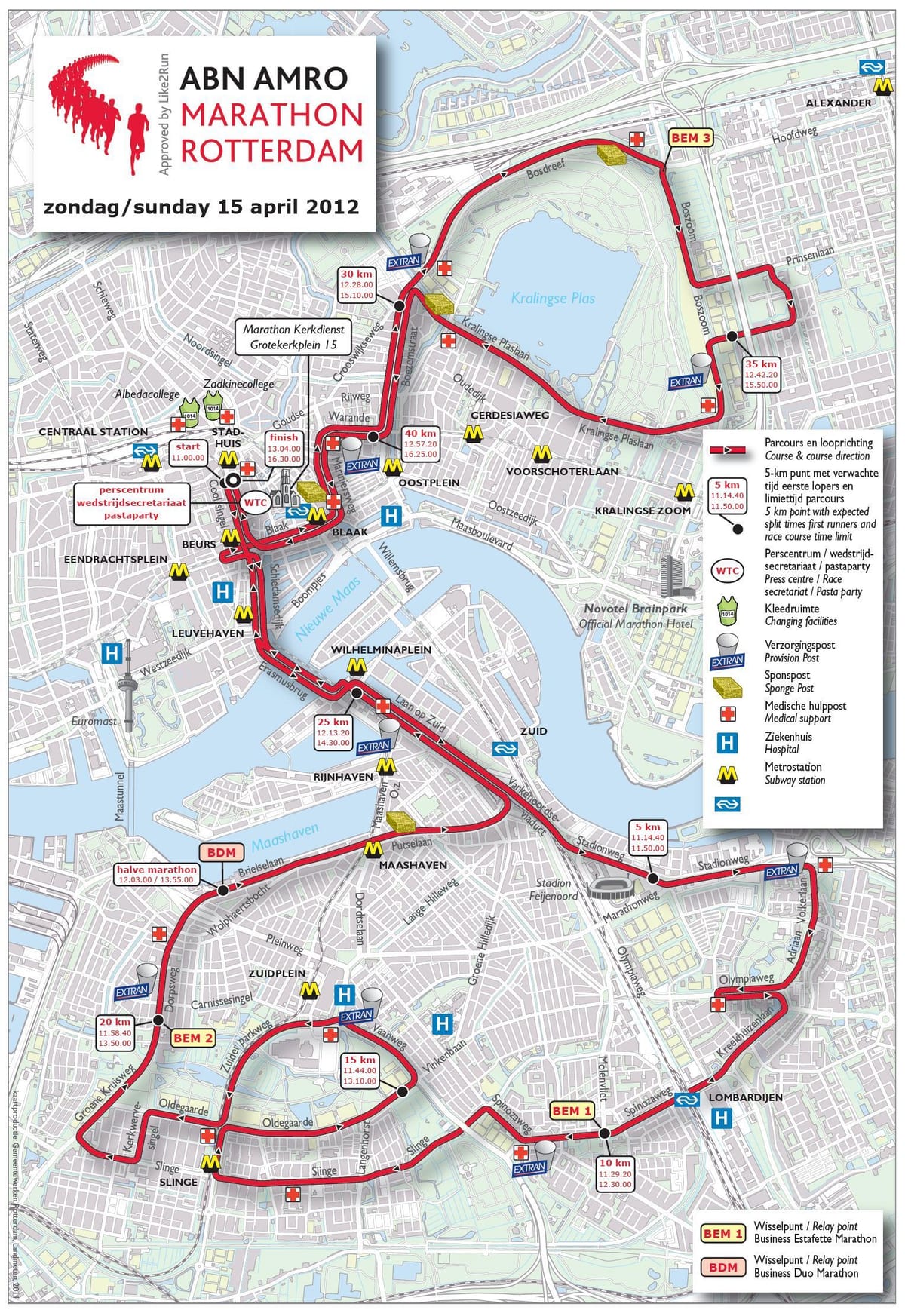 Mapa de la marató de Rotterdam 