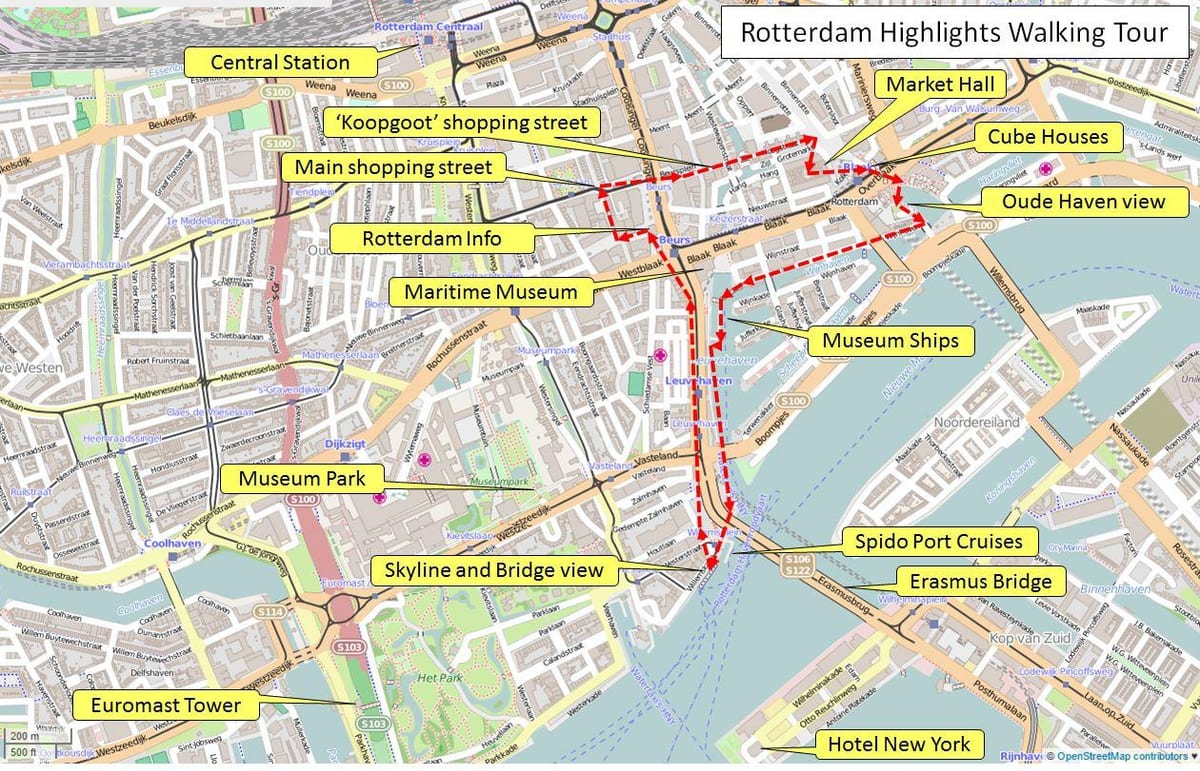 Mapa de Rotterdam recorregut a peu 